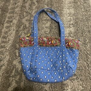 Vera Bradley Blue Quilted Tote with Red Floral Trim